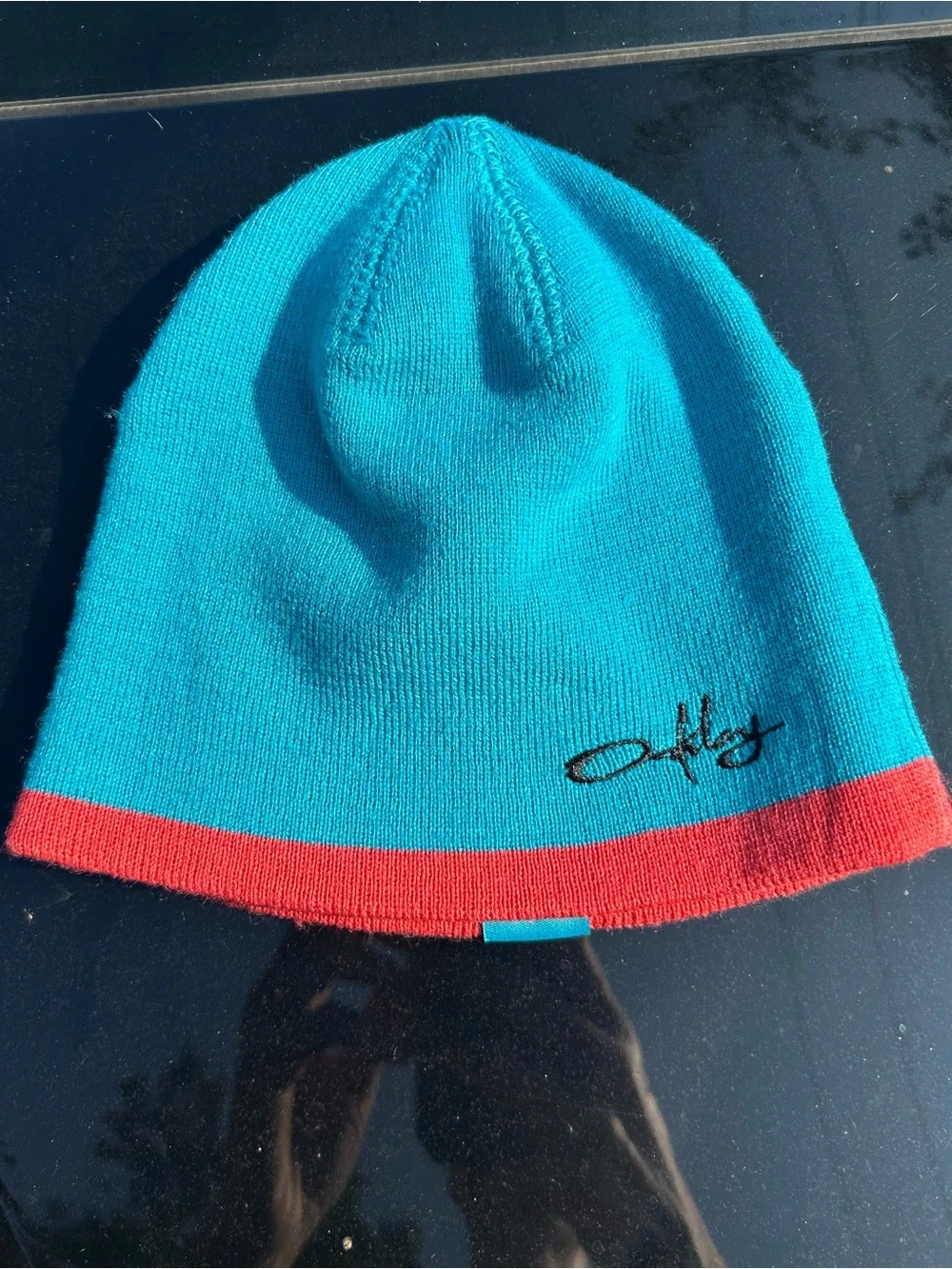 Oakley Kids Teal Beanie with Red Trim